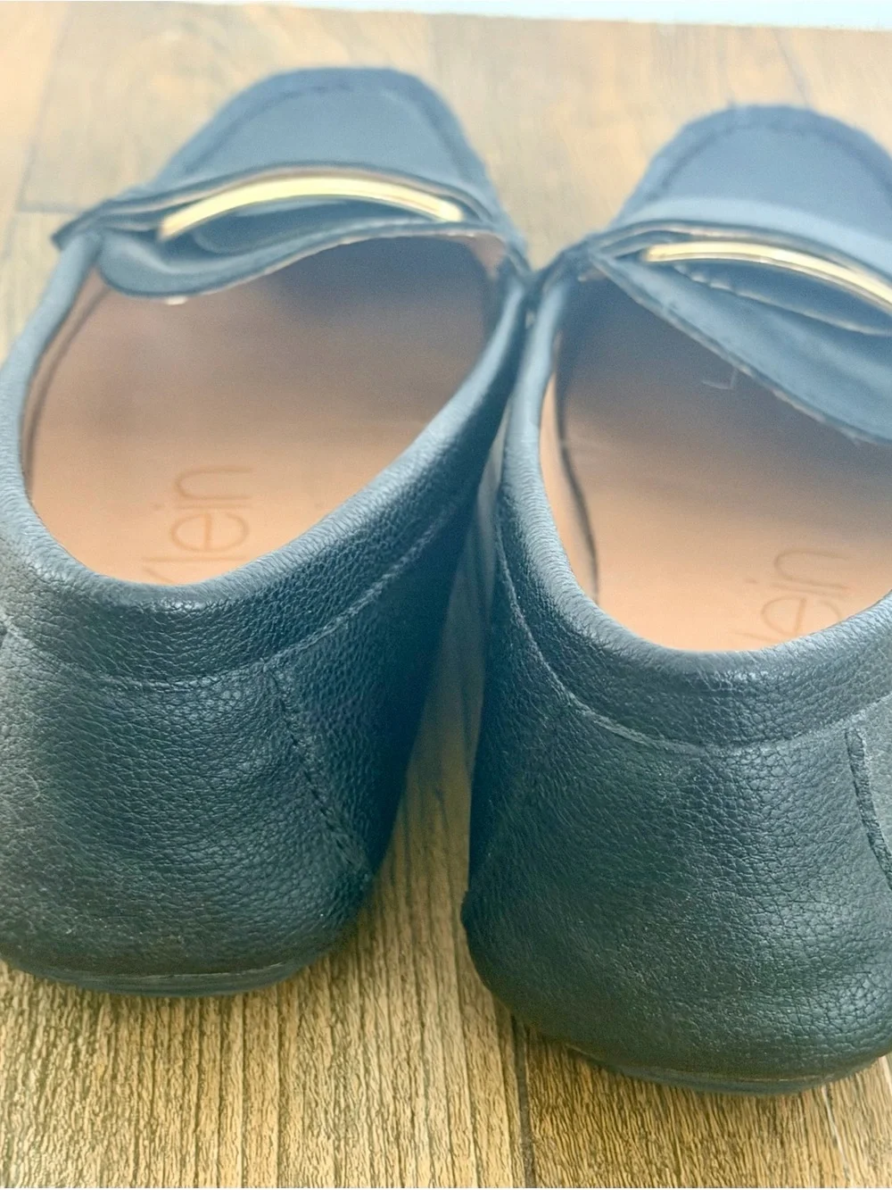 Calvin Klein Black Leather Women's Loafers with Gold Accent